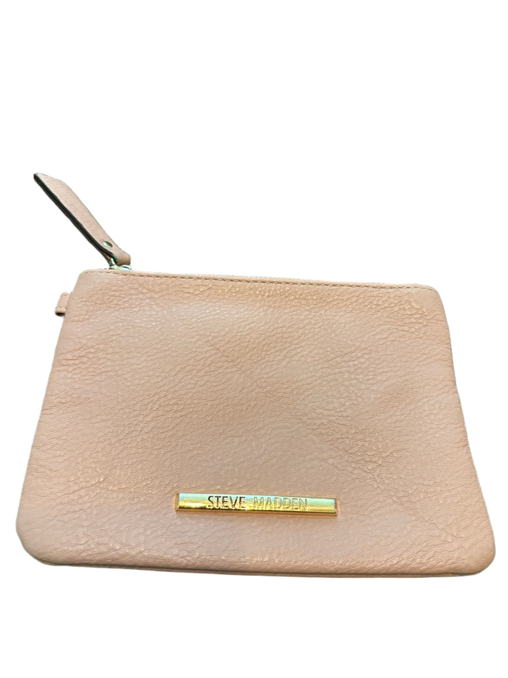 Steve Madden Faux Pebbled Leather Zippered Pouch Makeup Bag Pale Blush Pink